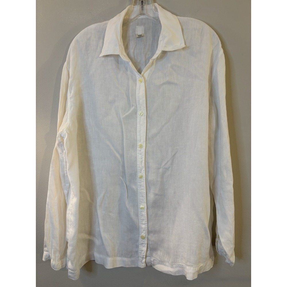 120% LINO White Long Sleeve Tunic Button Up Blouse IT 40 US 4 Beach Resort